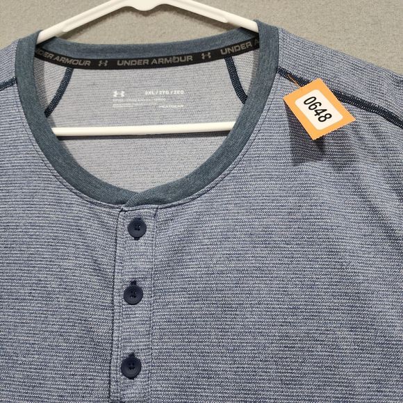 Under Armour Polo Shirt Mens Blue 2XL HeatGear Fitted Short Sleeve Pullover Long - Picture 3 of 16